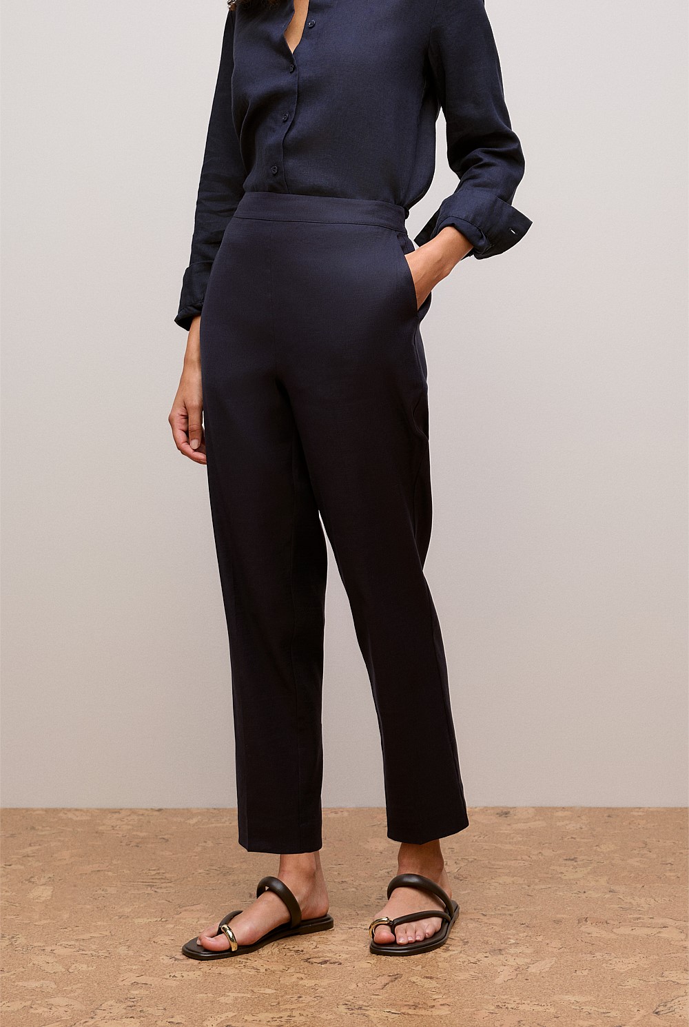 Stretch Linen Blend Pull On Pant