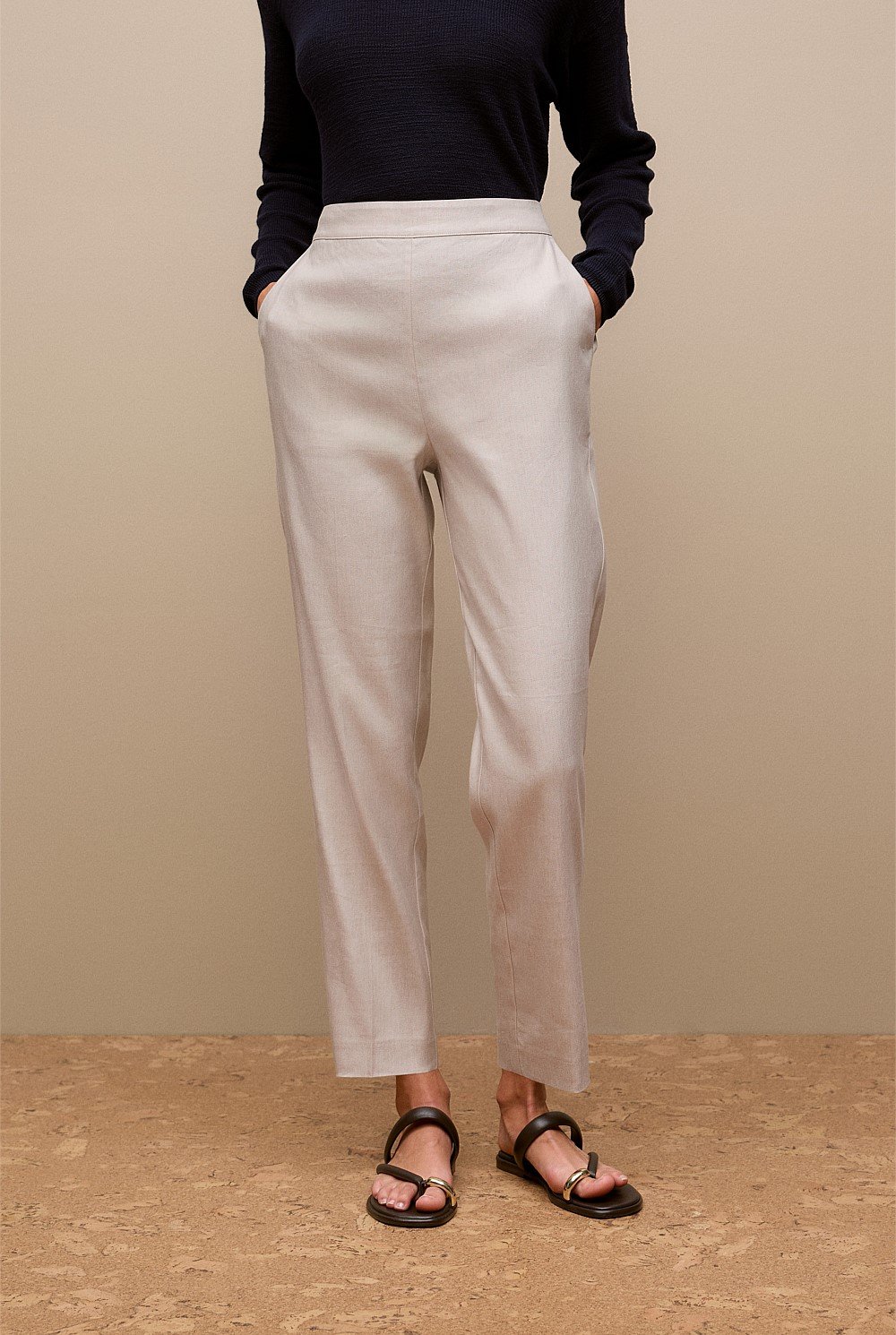 Stretch Linen Blend Pull On Pant