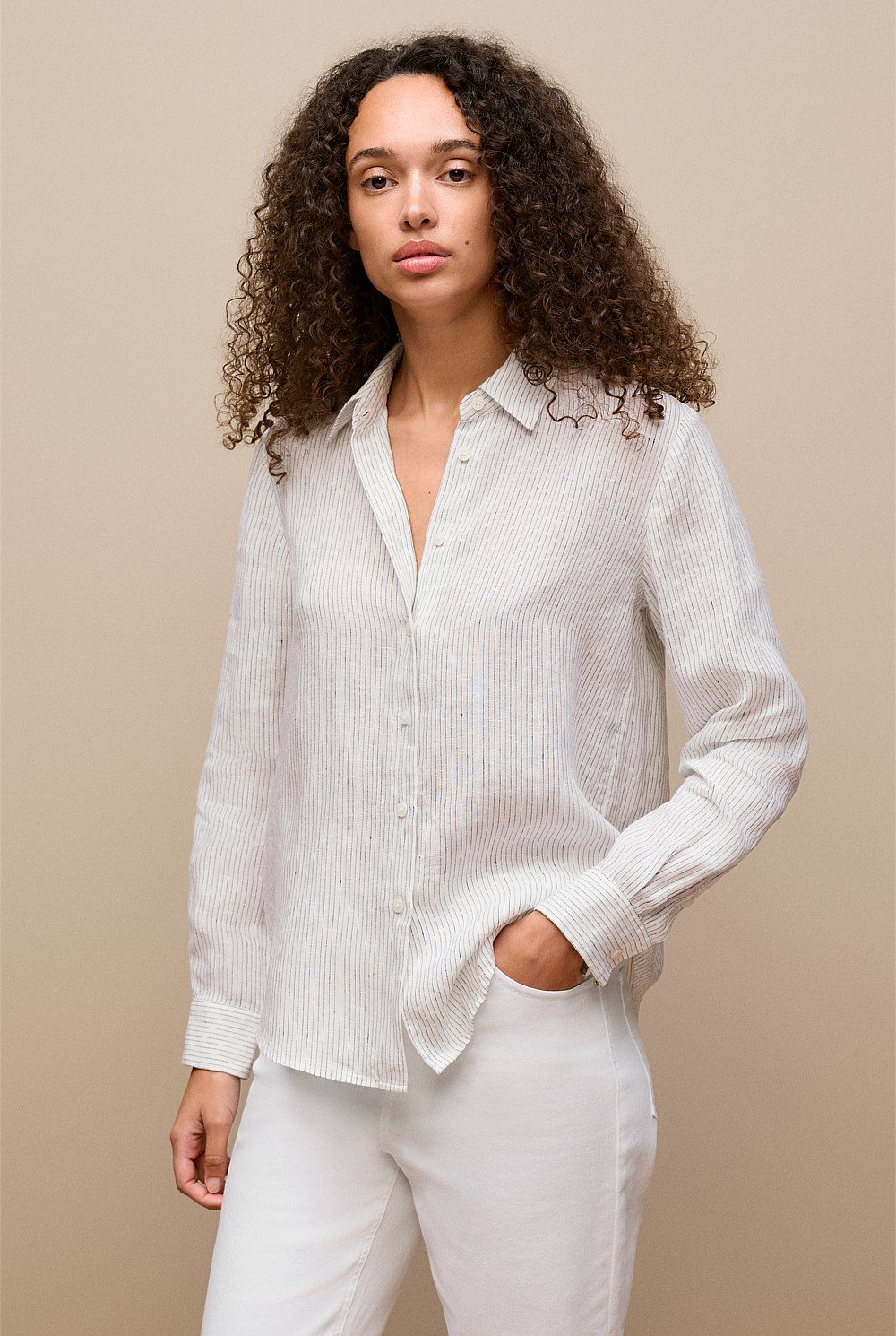 Linen Stripe Long Sleeve Shirt