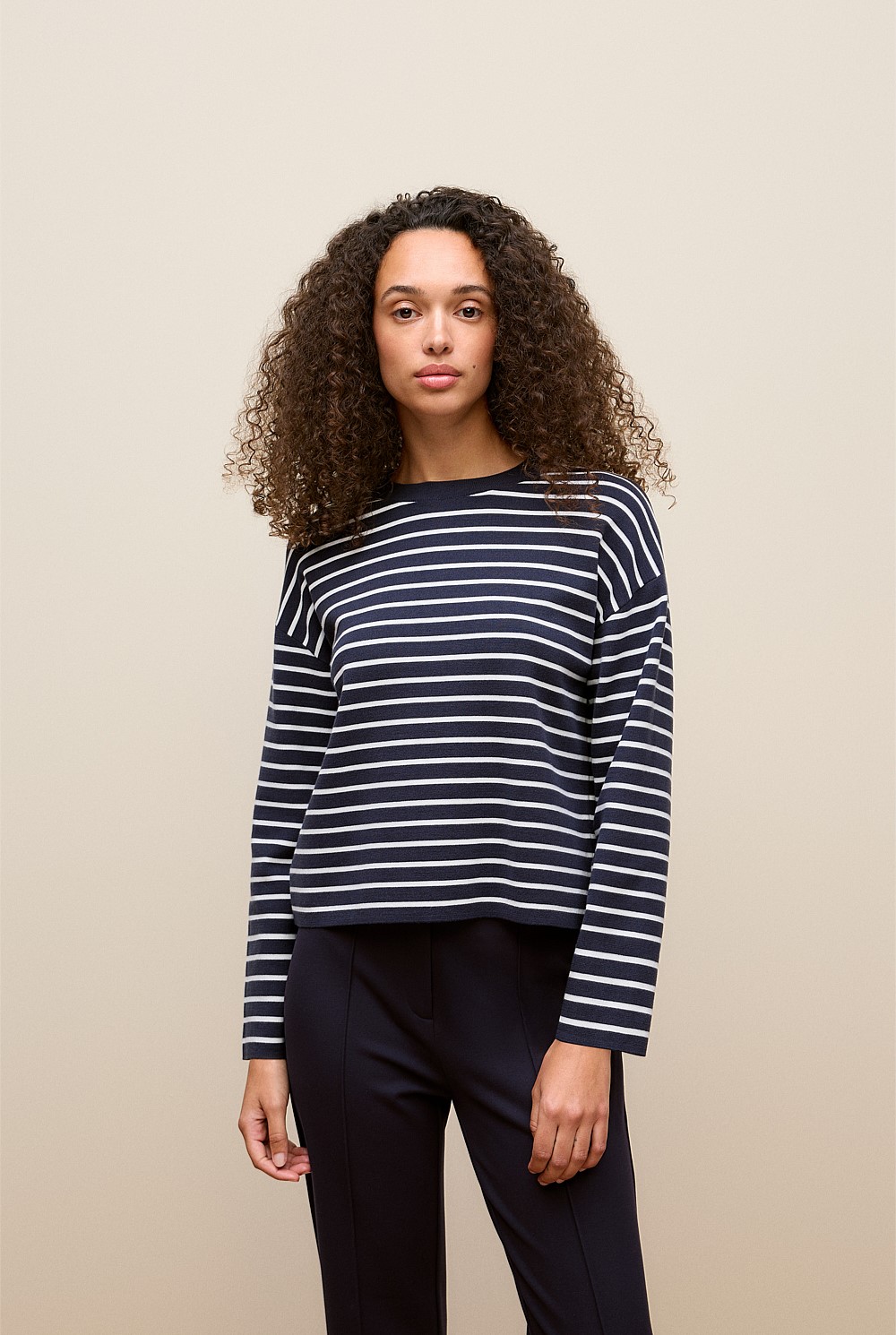 Cotton Crepe Stripe Knit Crew