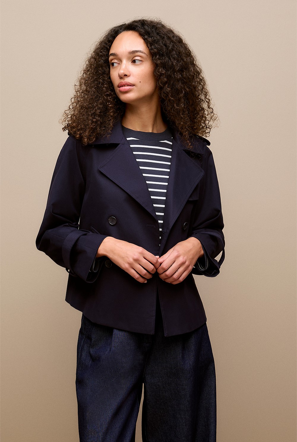 Cotton Twill Cropped Trench Coat