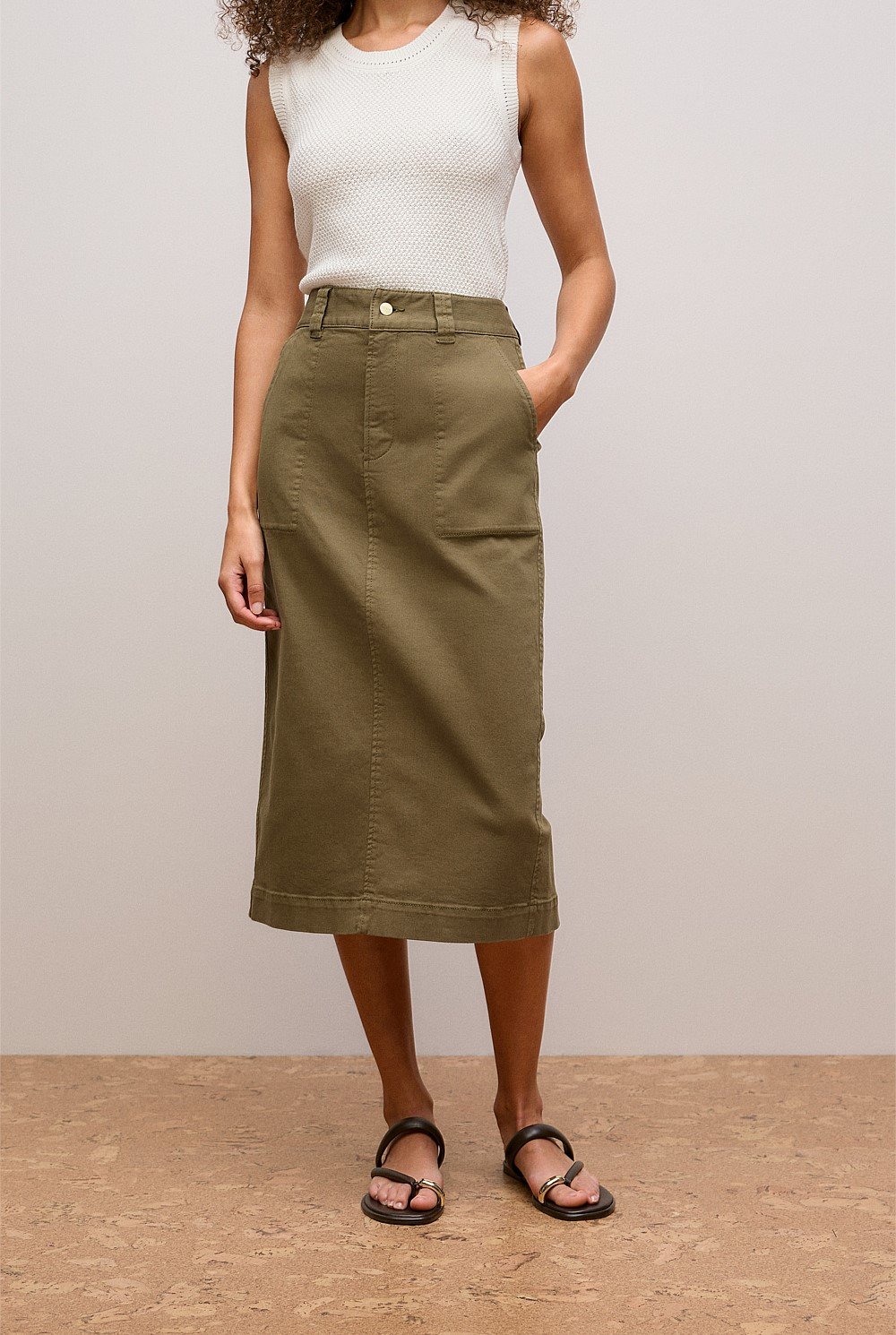 Australian Cotton Blend Denim Tailored Skirt