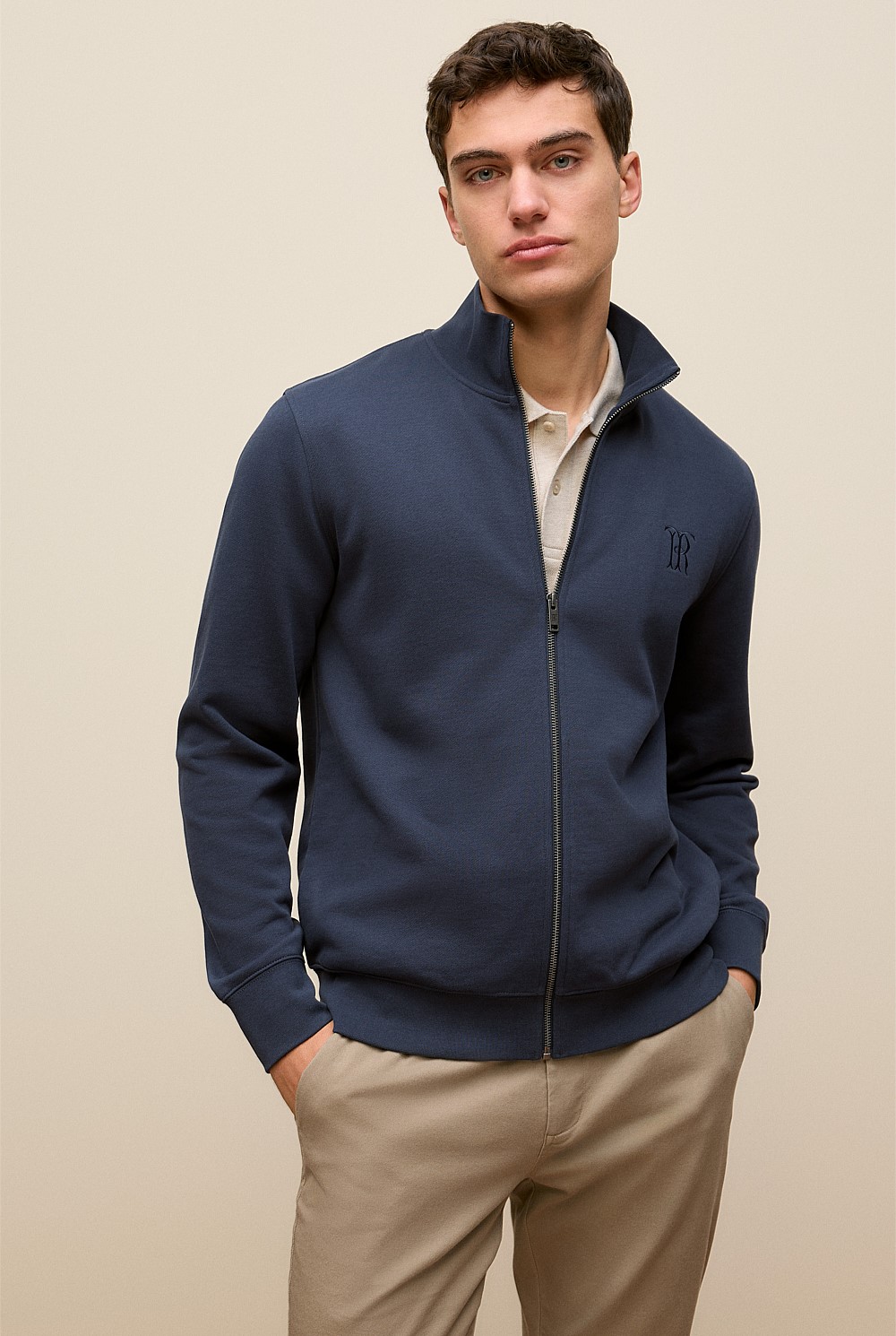 Cotton Zip Through Monogram Sweat