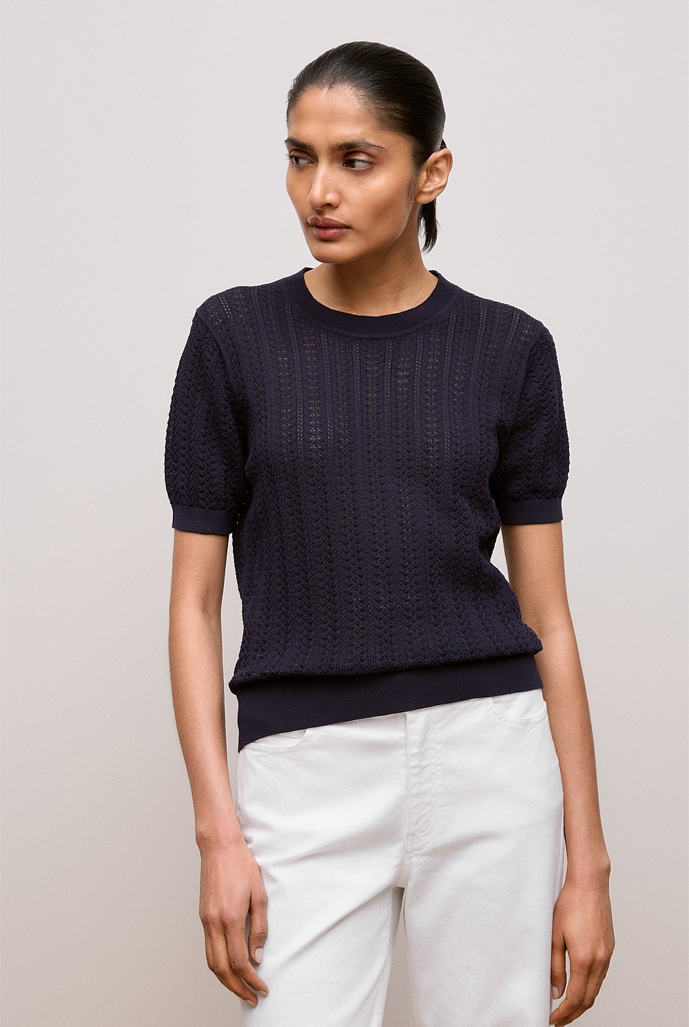 Mercerised Cotton Pointelle Knit T-shirt