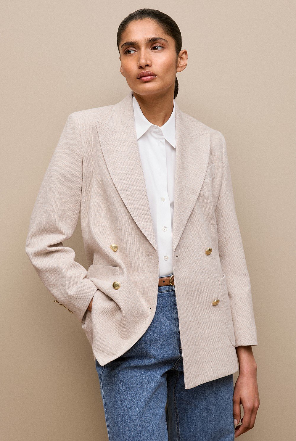 Pique Blend Double Breasted Blazer