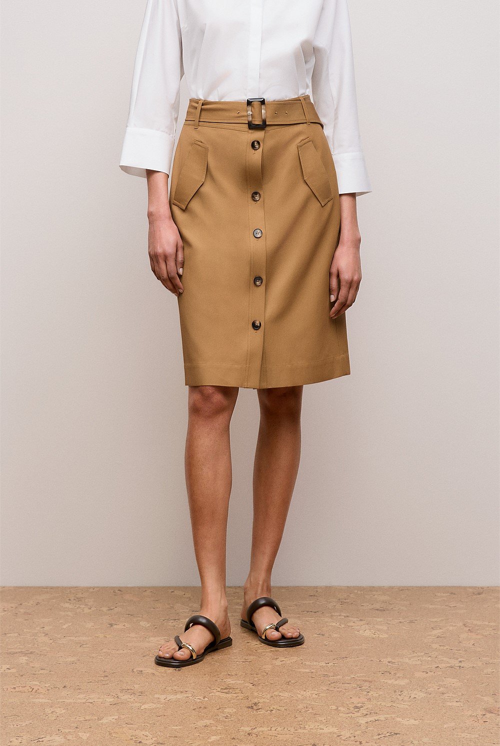 Button Through Belted Skirt
