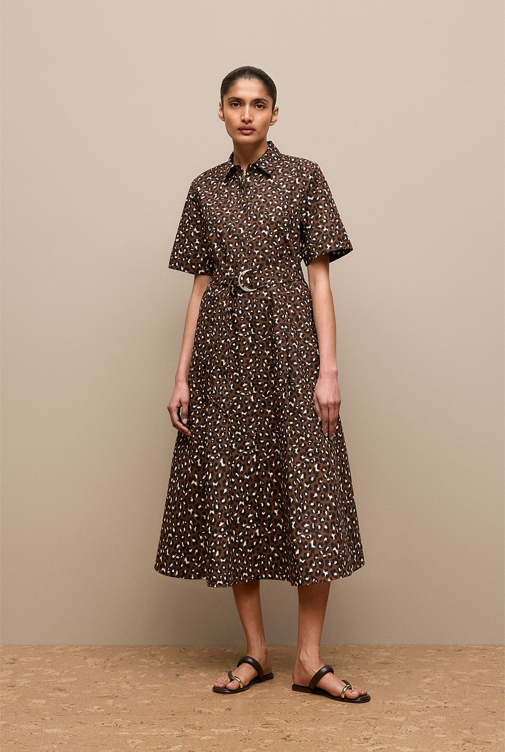 Leopard Poplin Belted Dress