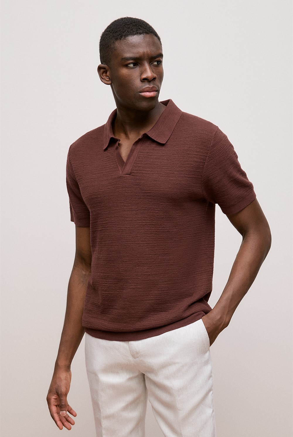 Cotton Linen Collared Knit Polo