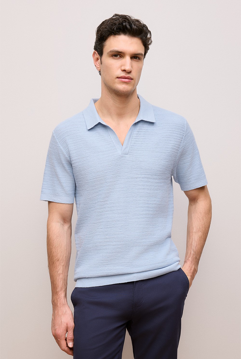 Cotton Linen Collared Knit Polo