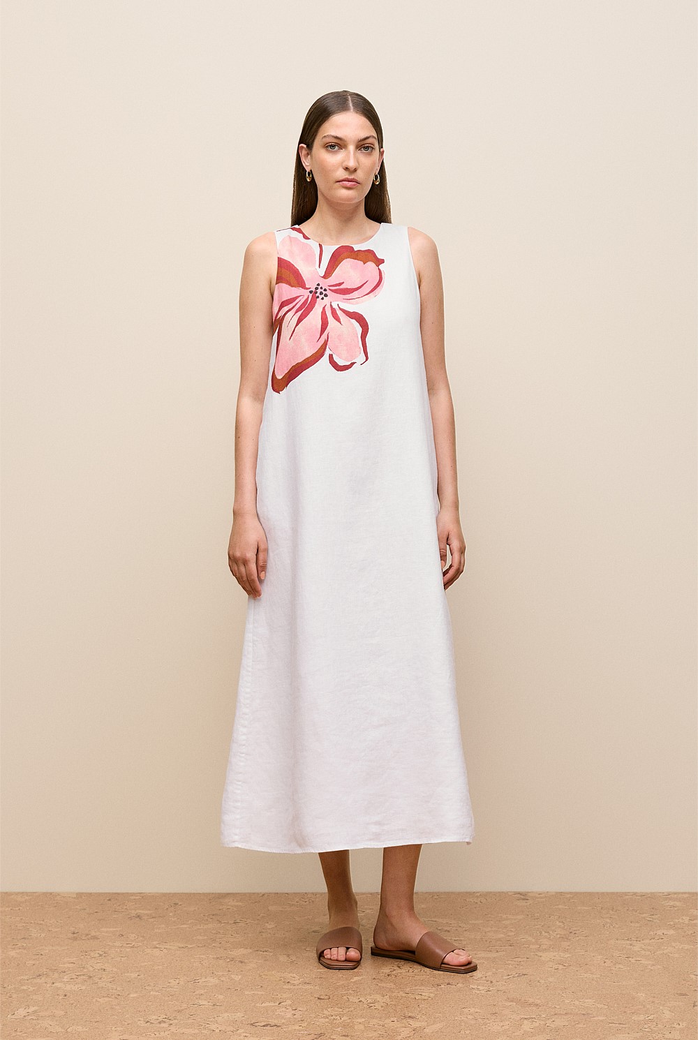 Peony Linen Sleeveless Column Dress