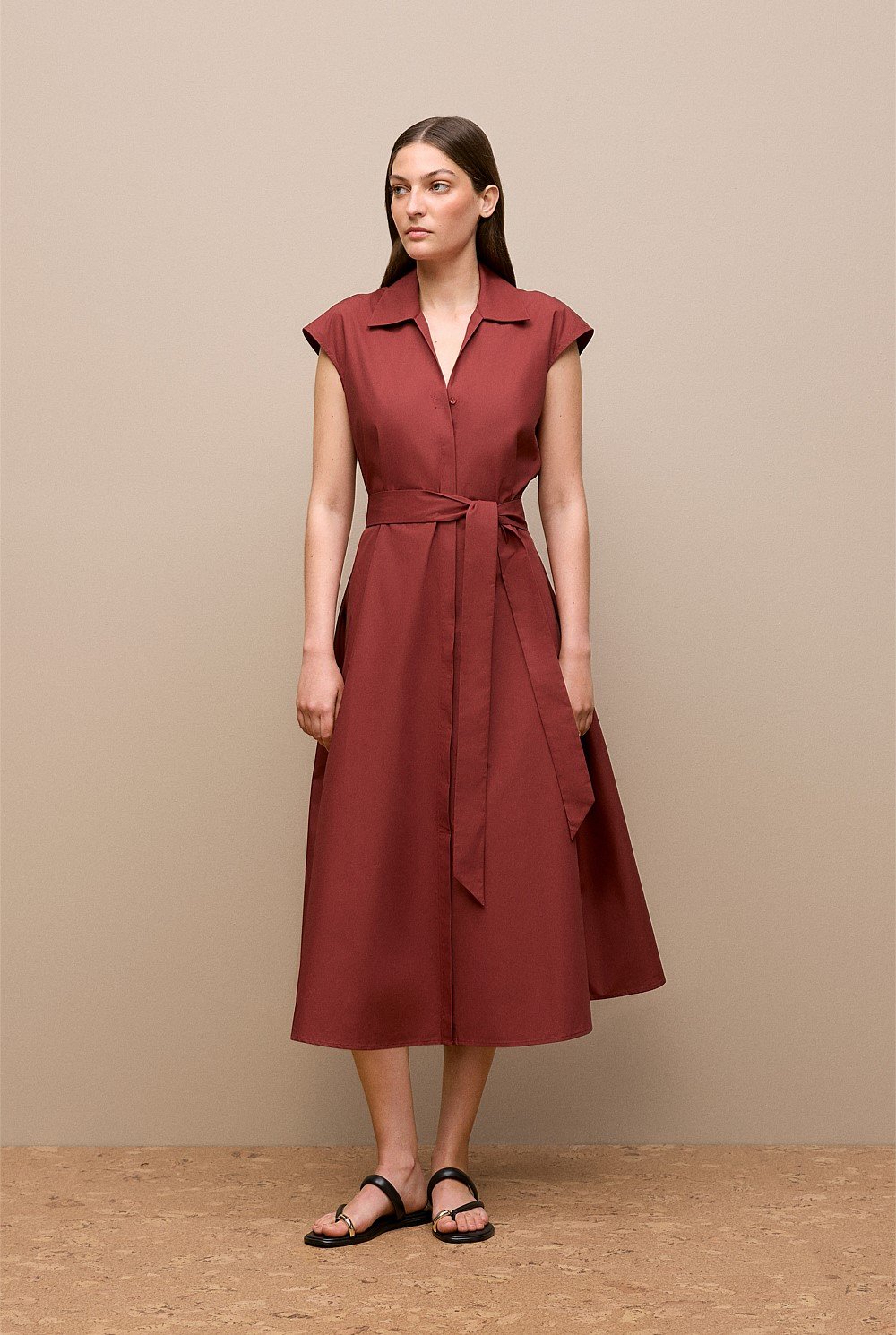 Poplin Cap Sleeve Shirt Dress
