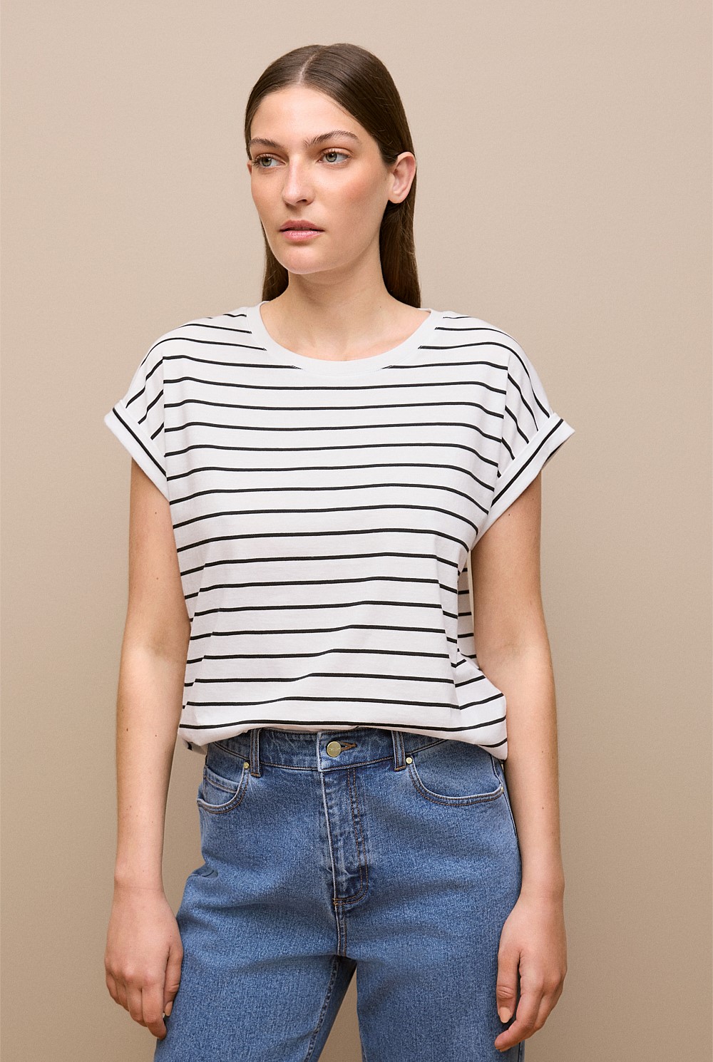 Stripe Cuff Sleeve T-shirt