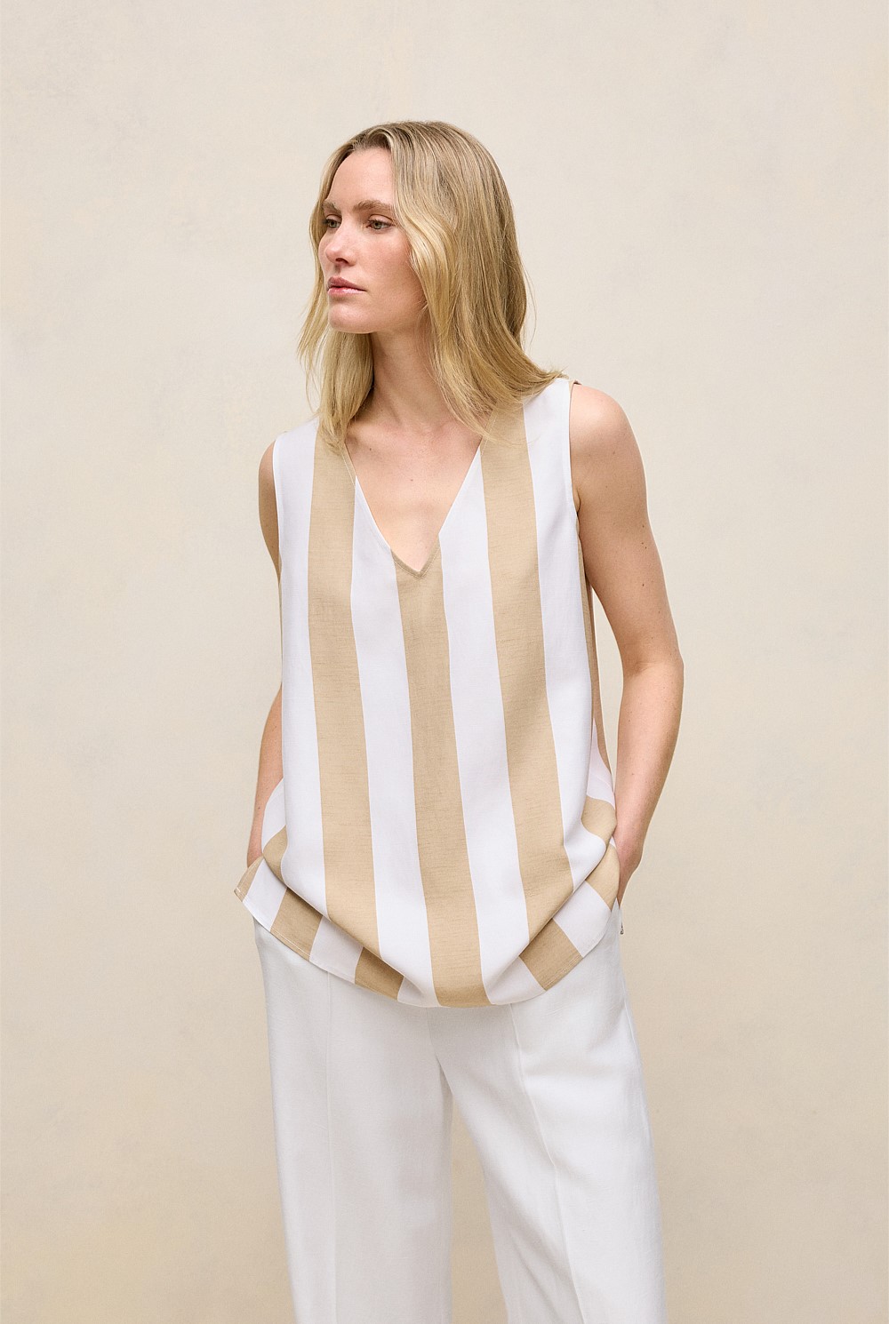 Cabana Stripe V Neck Trapeze Tank