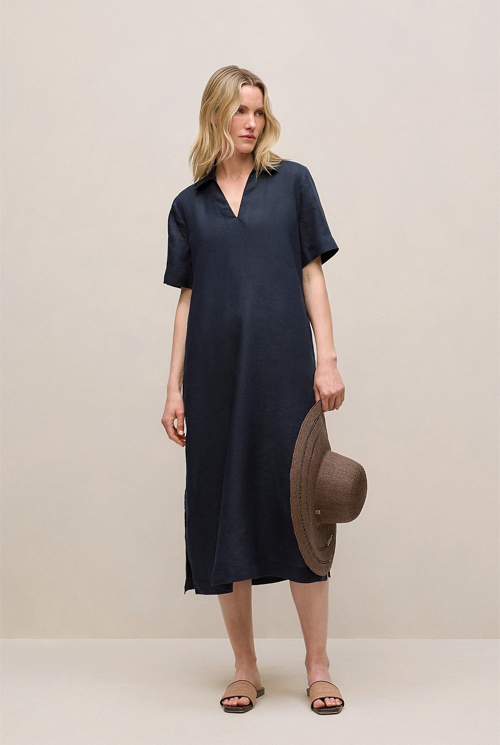 Linen Collared Popover Shift Dress
