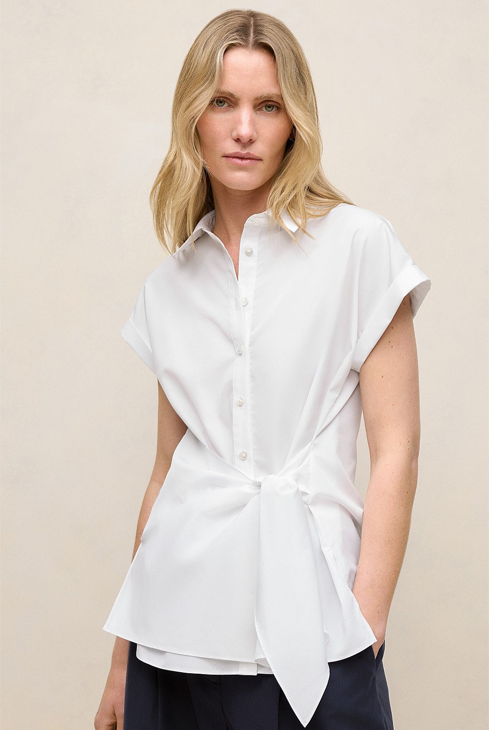 Poplin Tie Front Shirt