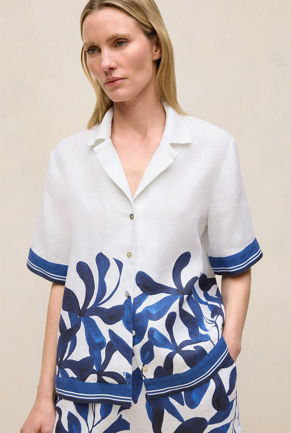 Marea Border Stripe Linen Shirt