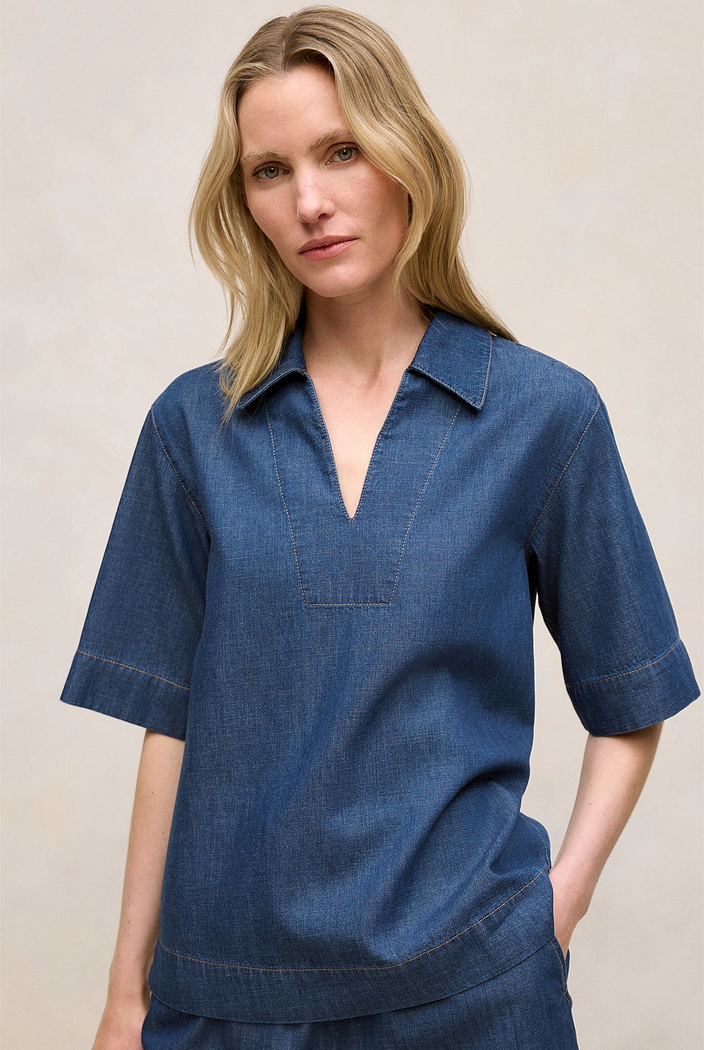 Soft Denim Popover Shirt