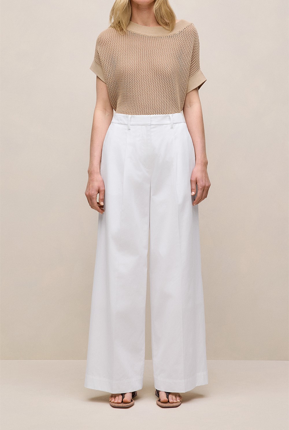 Cotton Blend Tailored Wide Leg Pant
