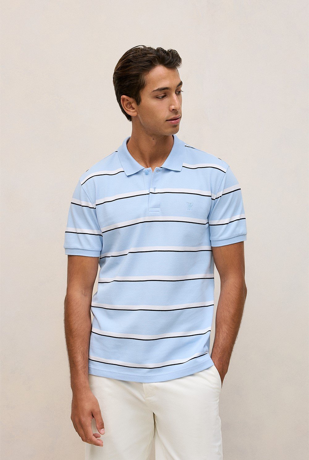 Cotton Pique Double Stripe Polo