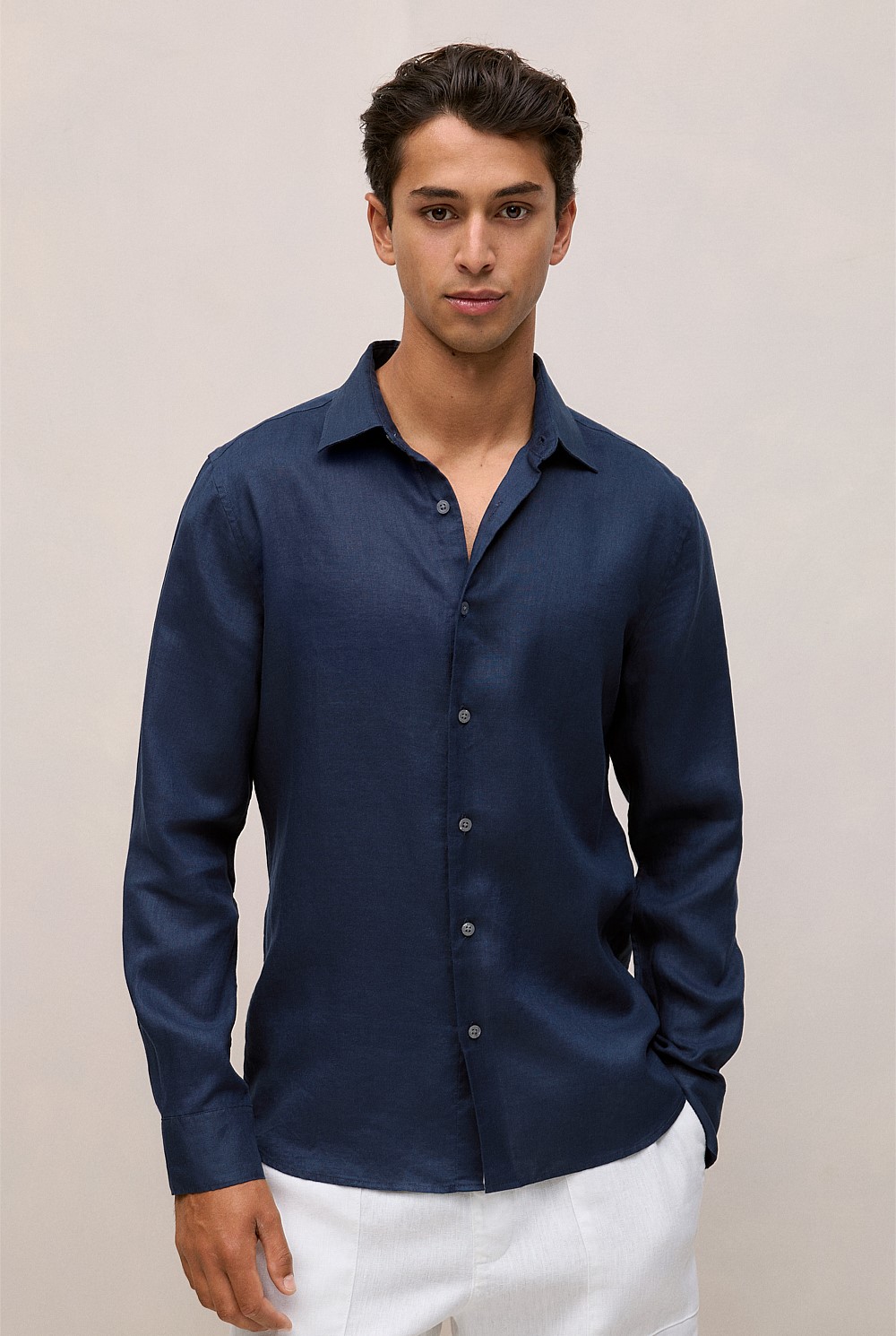 Tailored Fit Linen Long Sleeve Shirt