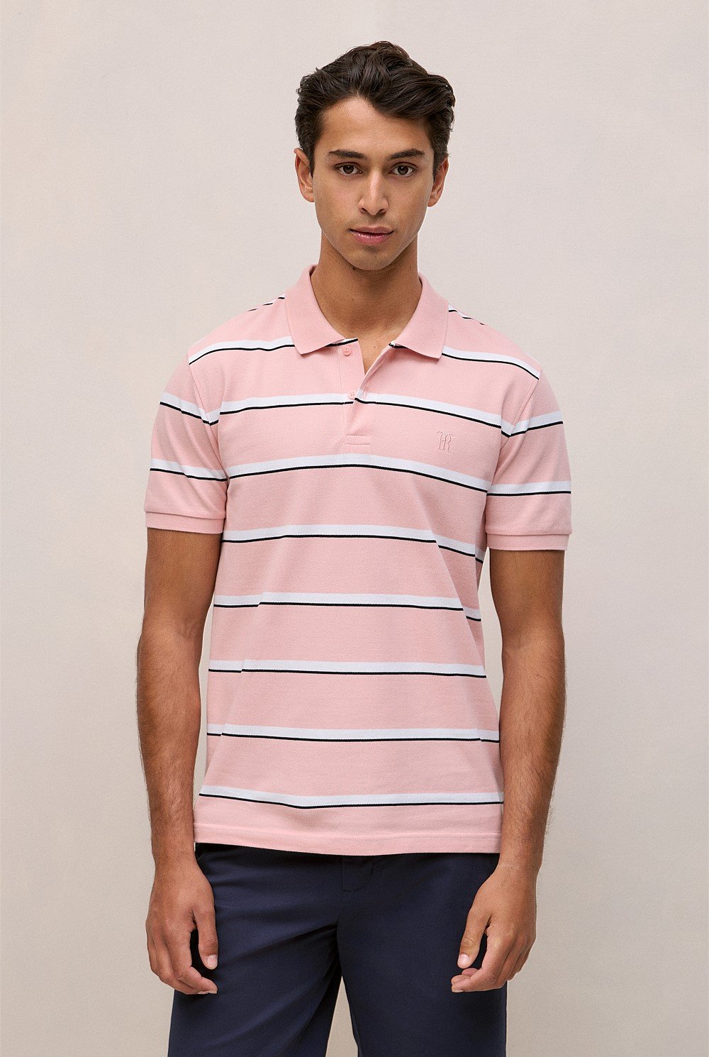 Cotton Pique Double Stripe Polo