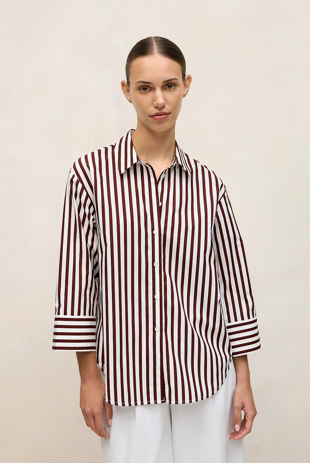 Cotton Poplin Stripe Relaxed Shirt