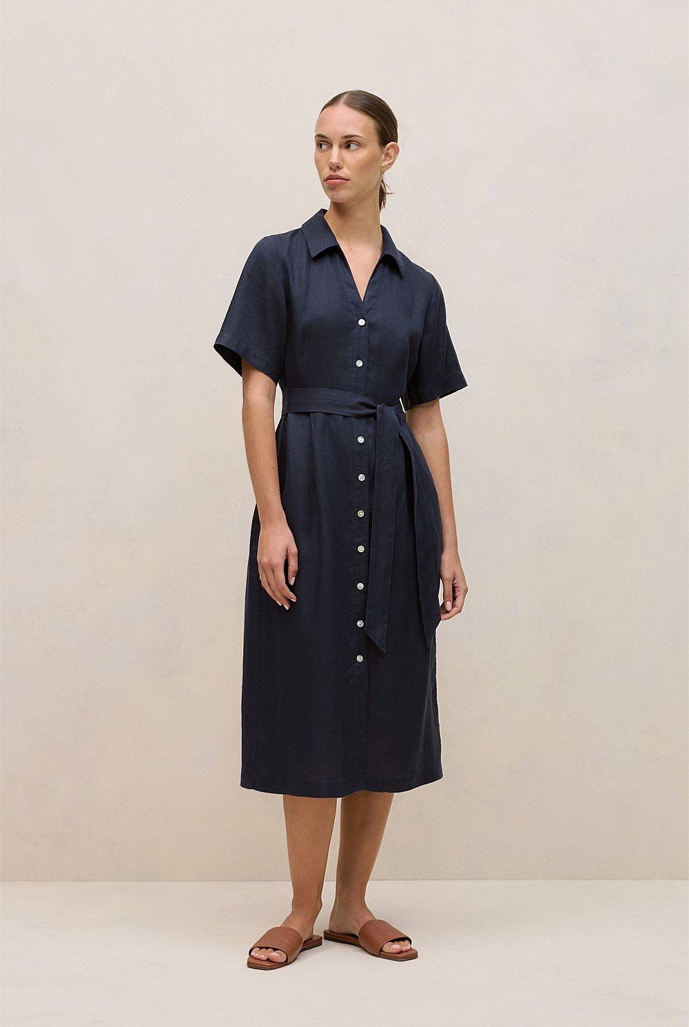 Linen Button Detail Shirt Dress