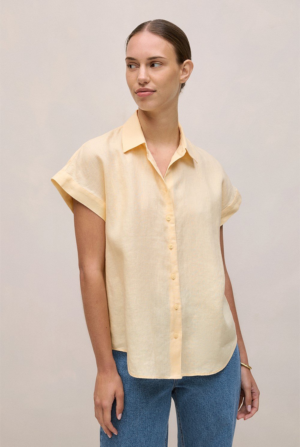 Linen Cap Sleeve Shirt