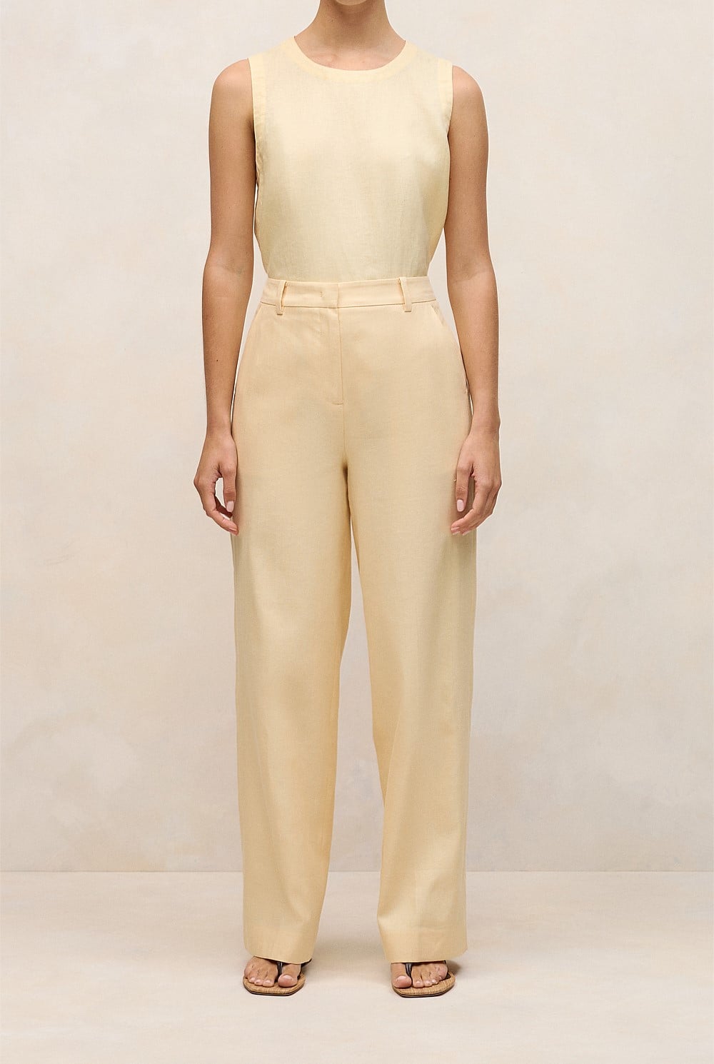 Linen Cotton Herringbone Tailored Wide Leg Pant