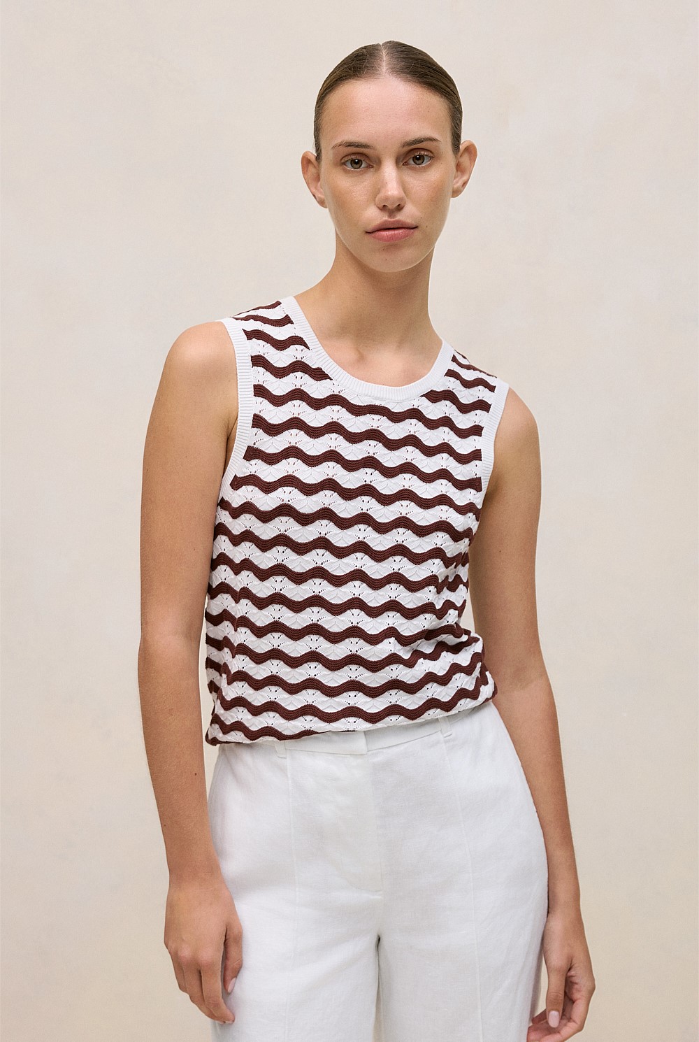 Cotton Pointelle Wave Stripe Tank