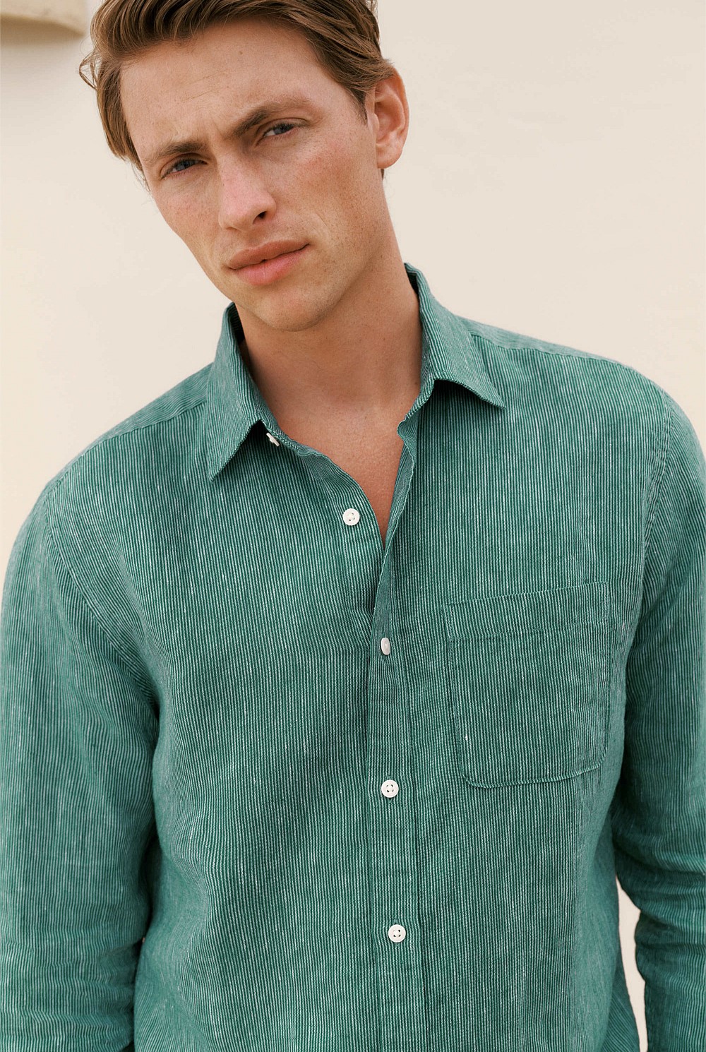 Regular Fit Linen Fine Stripe Shirt