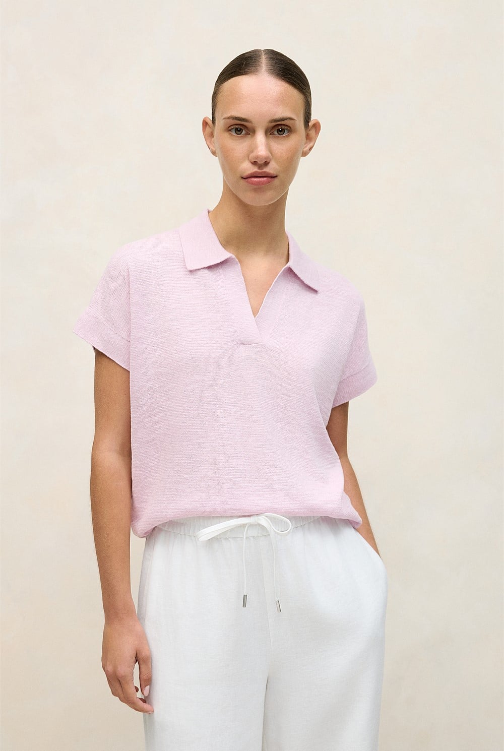 Linen Cotton Relaxed Knit Polo