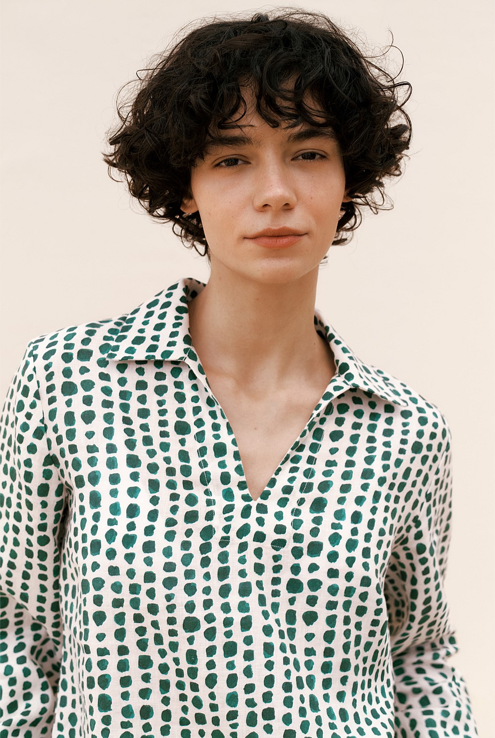 Brush Spot Linen Popover Shirt