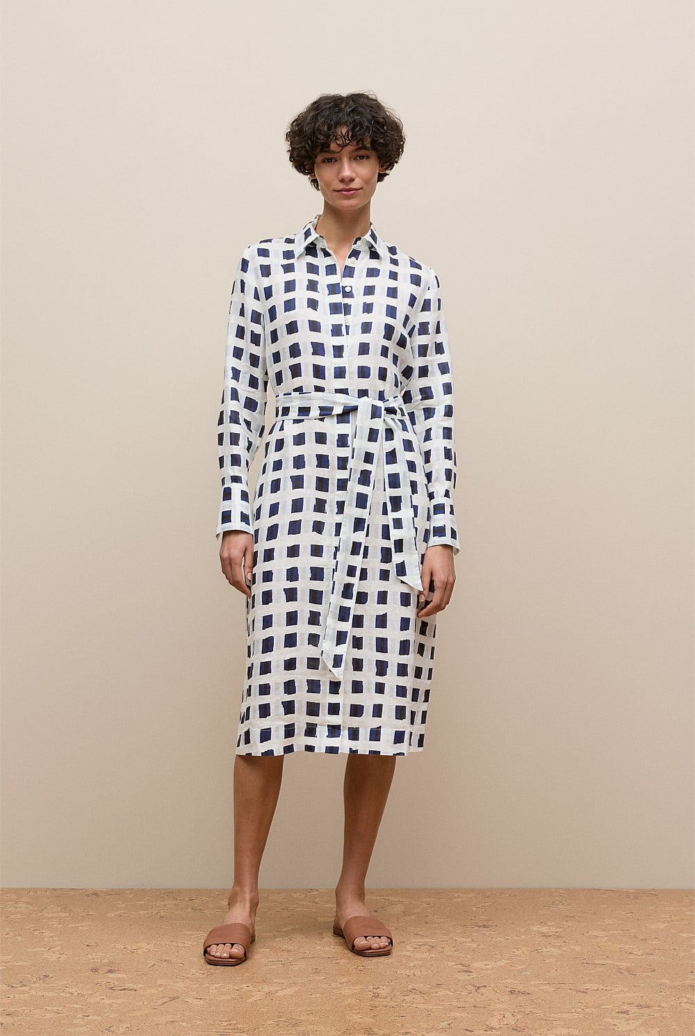 Tide Linen Long Sleeve Shirt Dress