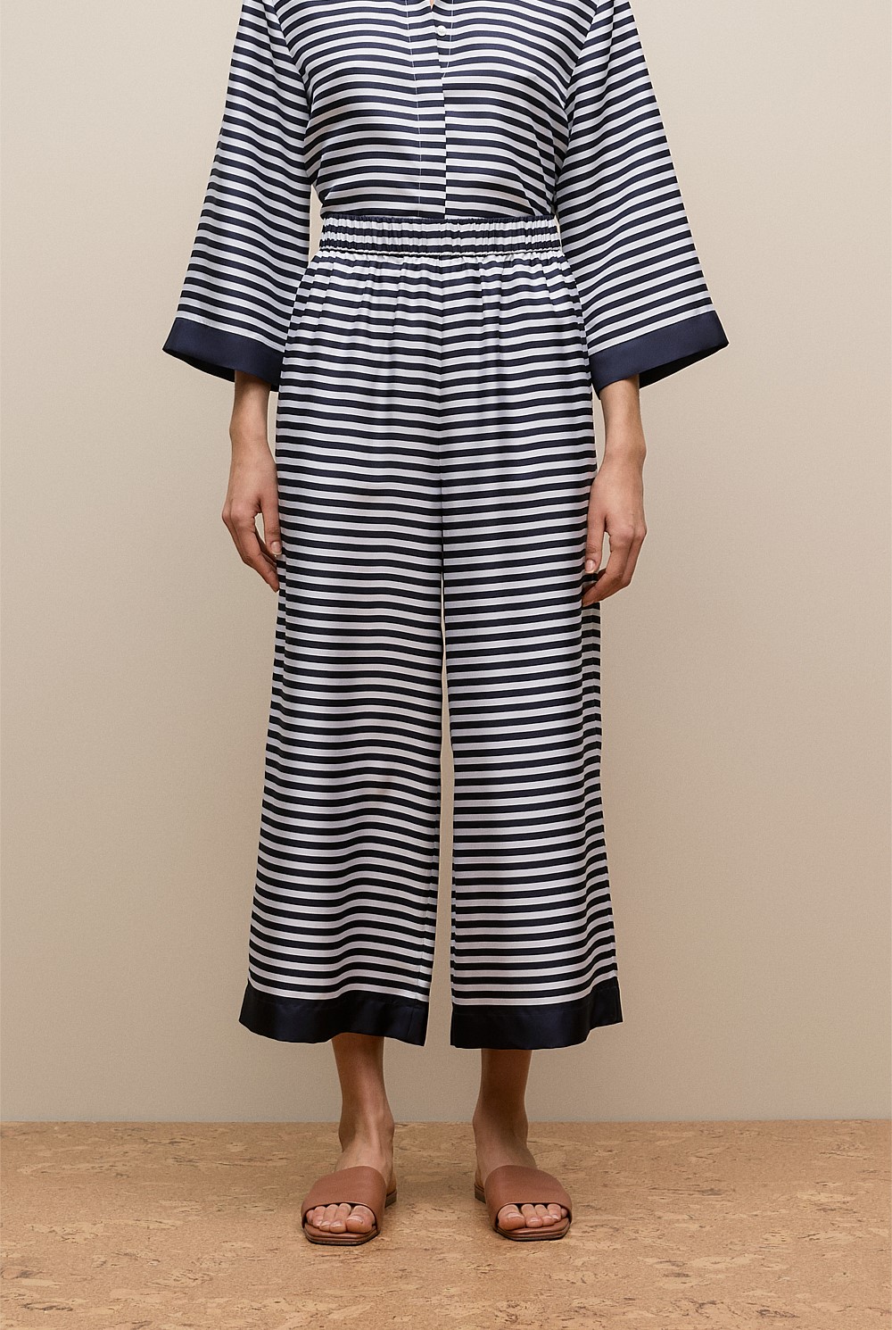 Silk Stripe Cropped Pant