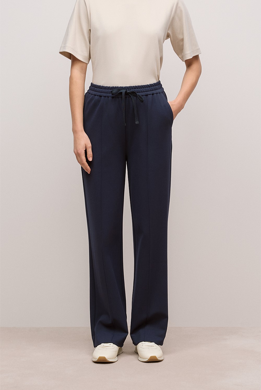 Ponte Pintucked Wide Leg Pant