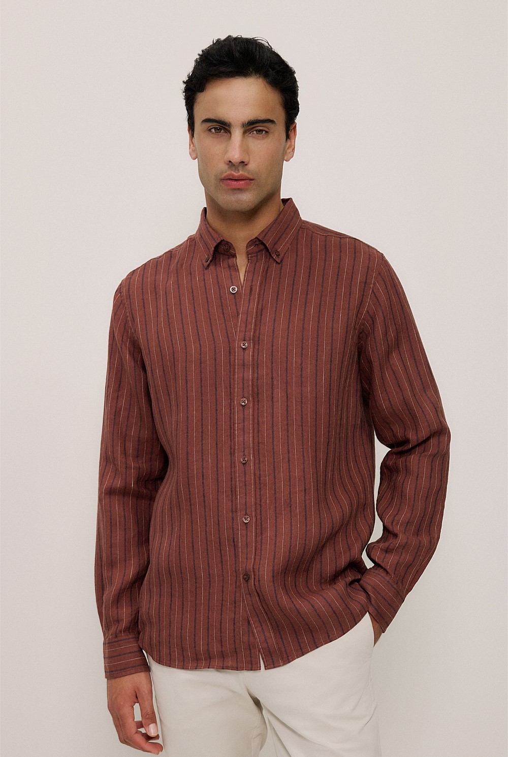 Regular Fit Delave Linen Stripe Shirt