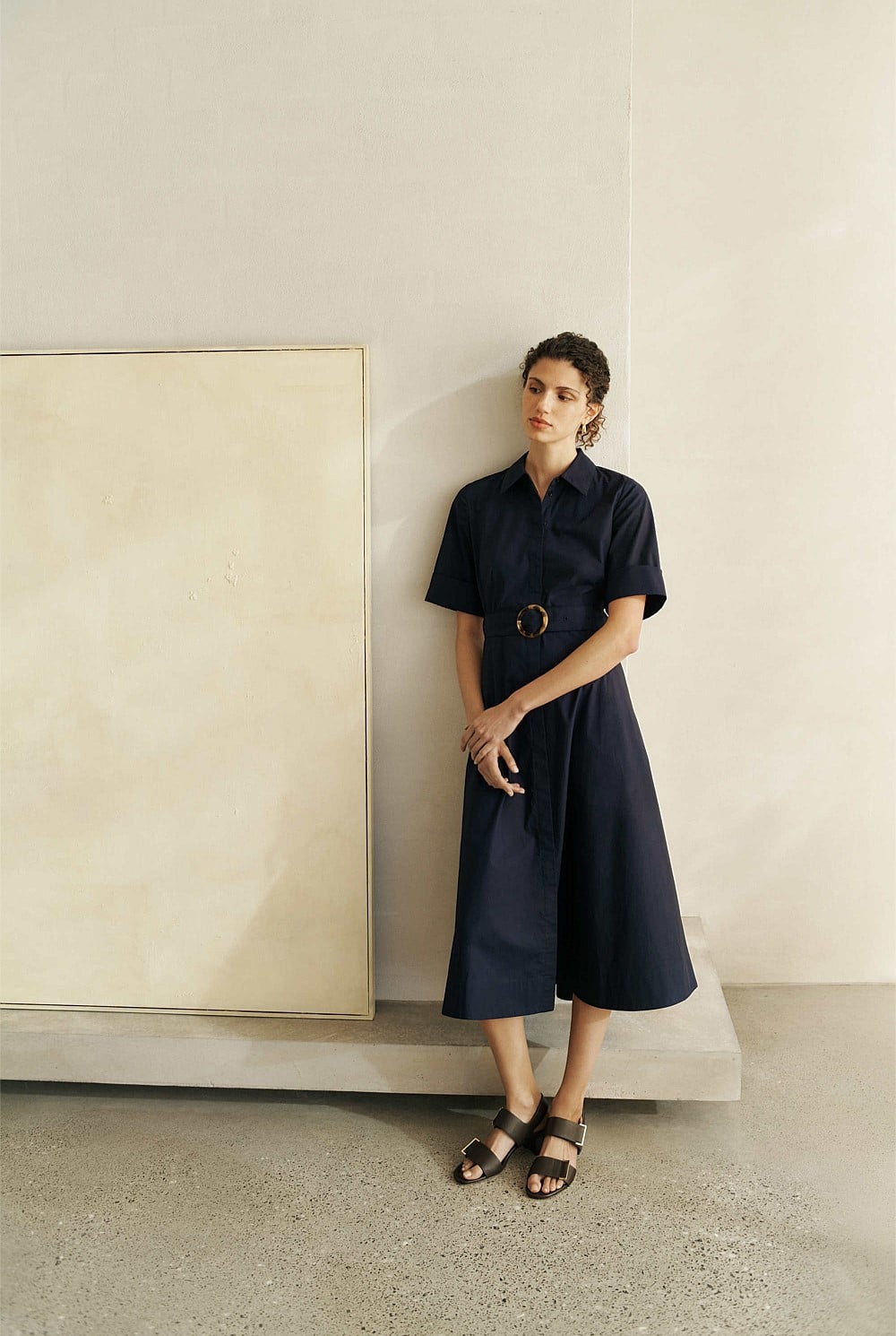 Poplin Pleat Detail Short Sleeve Dress