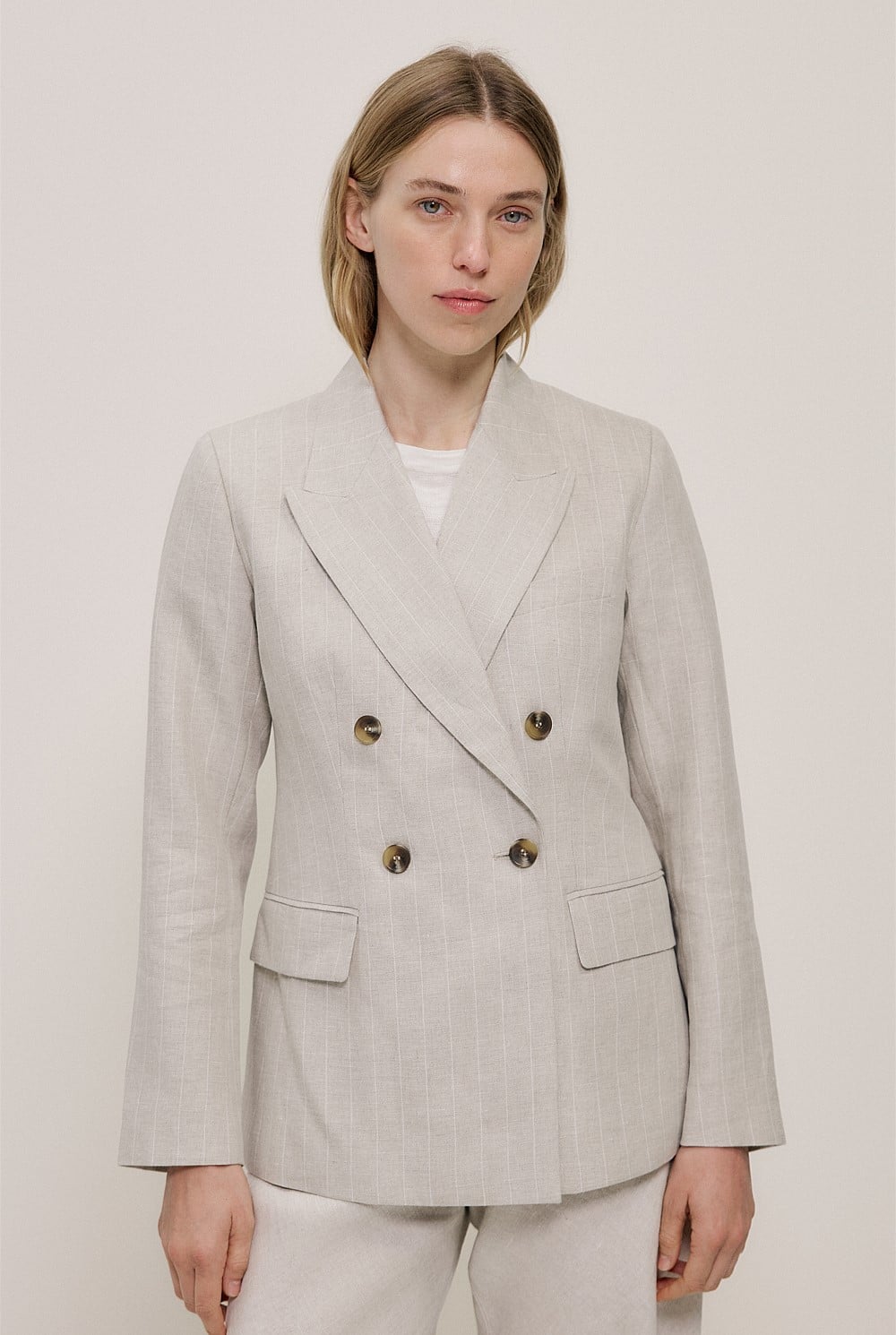 Linen Stripe Double Breasted Blazer