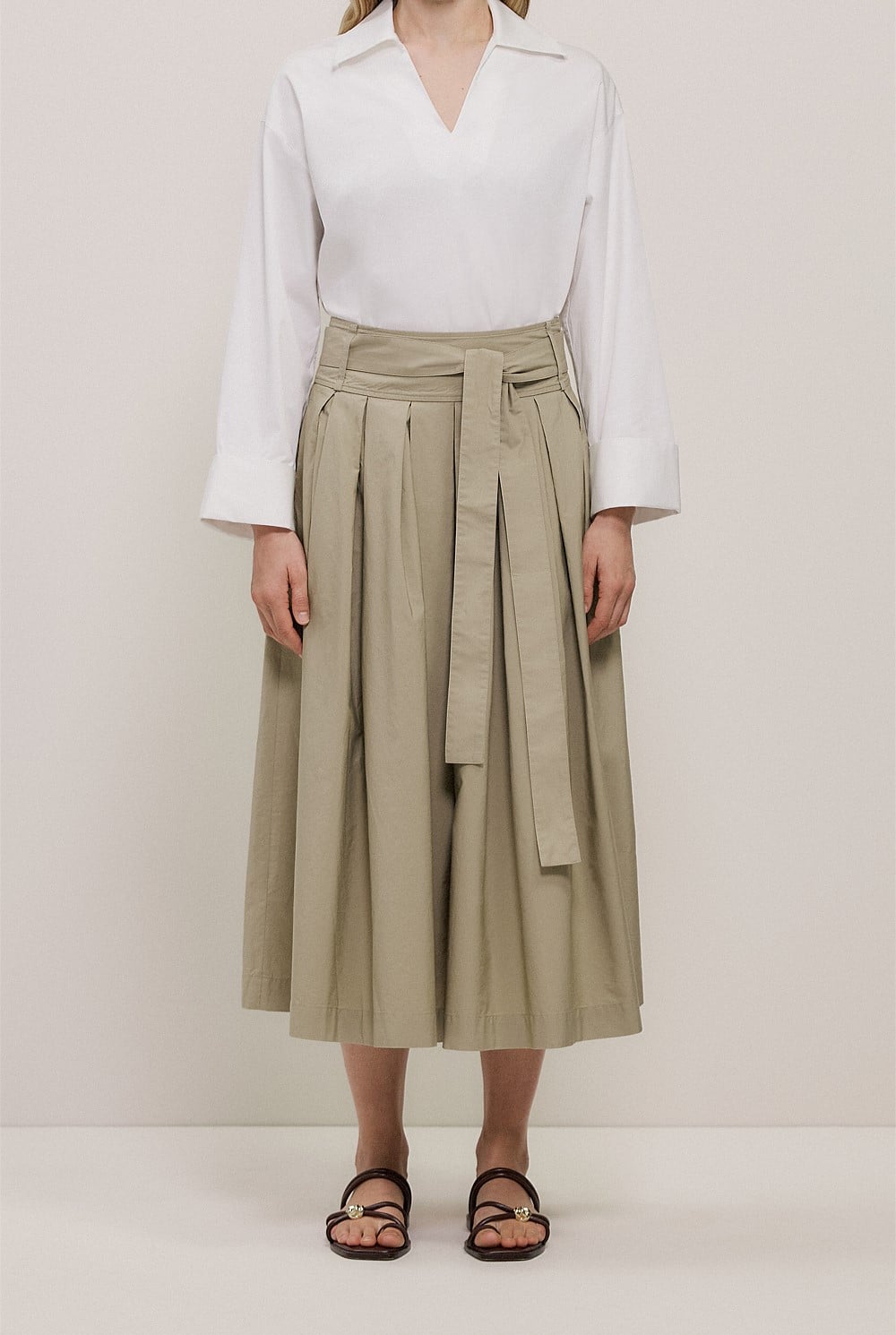 Poplin Pleated Midi Skirt