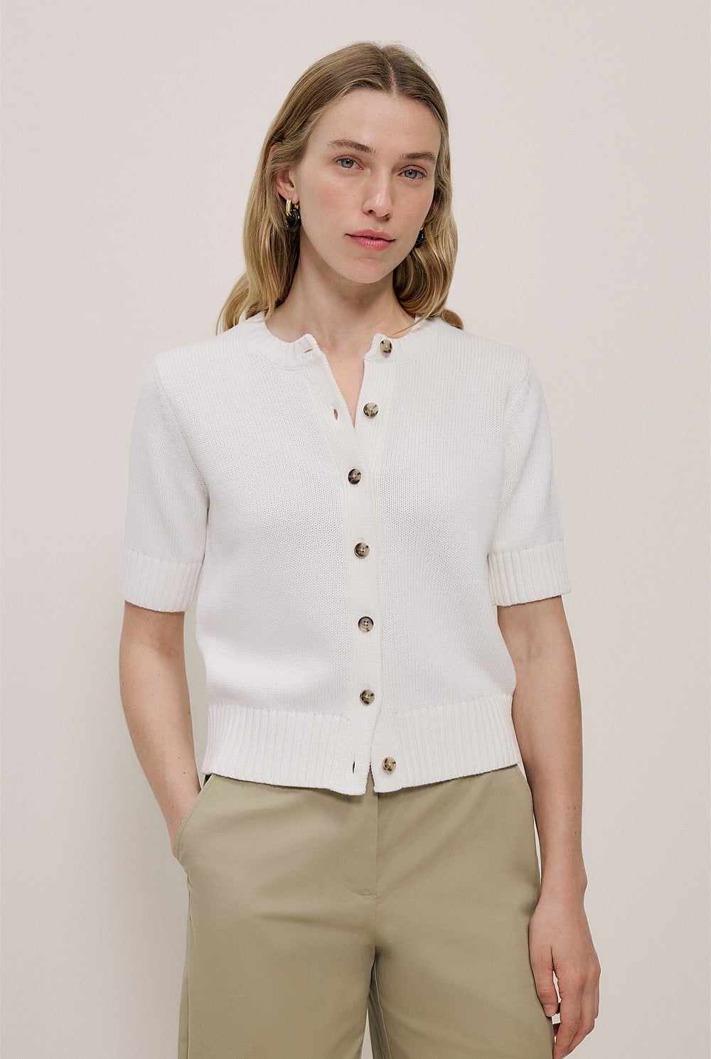 Cotton Knit Short Sleeve Cardigan