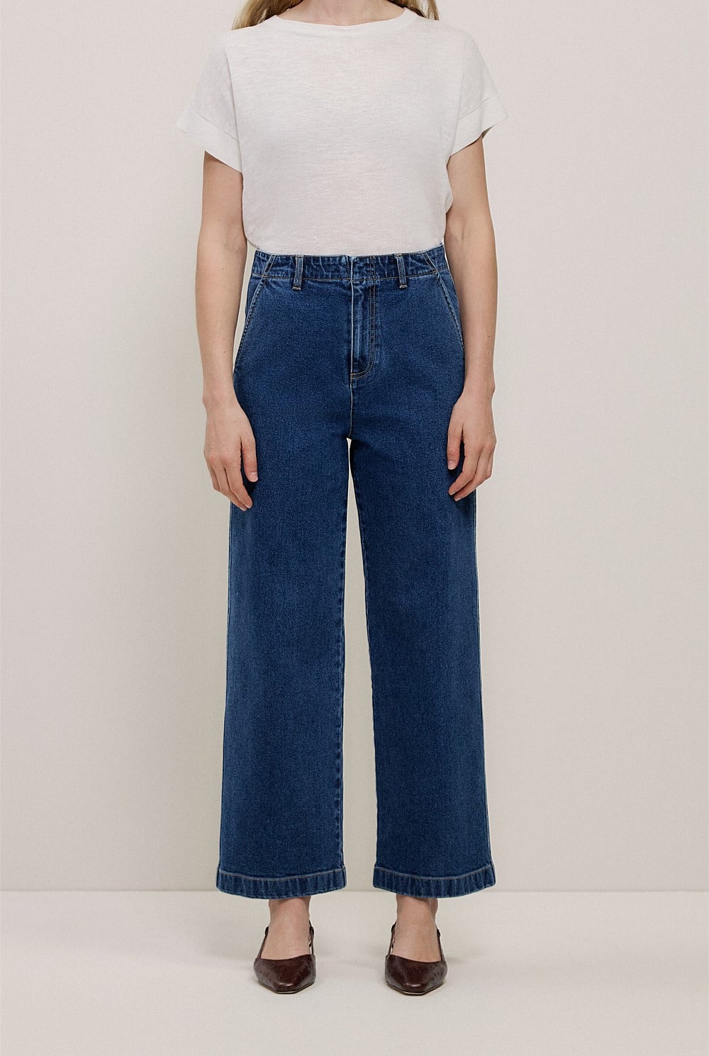 Denim High Rise Tailored Pant