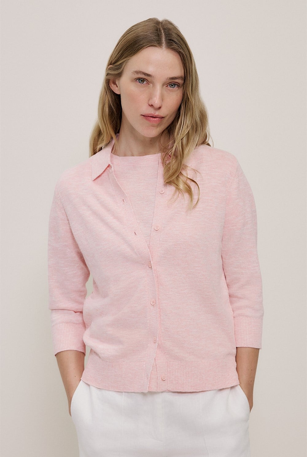 Linen Cotton Collared Cardigan