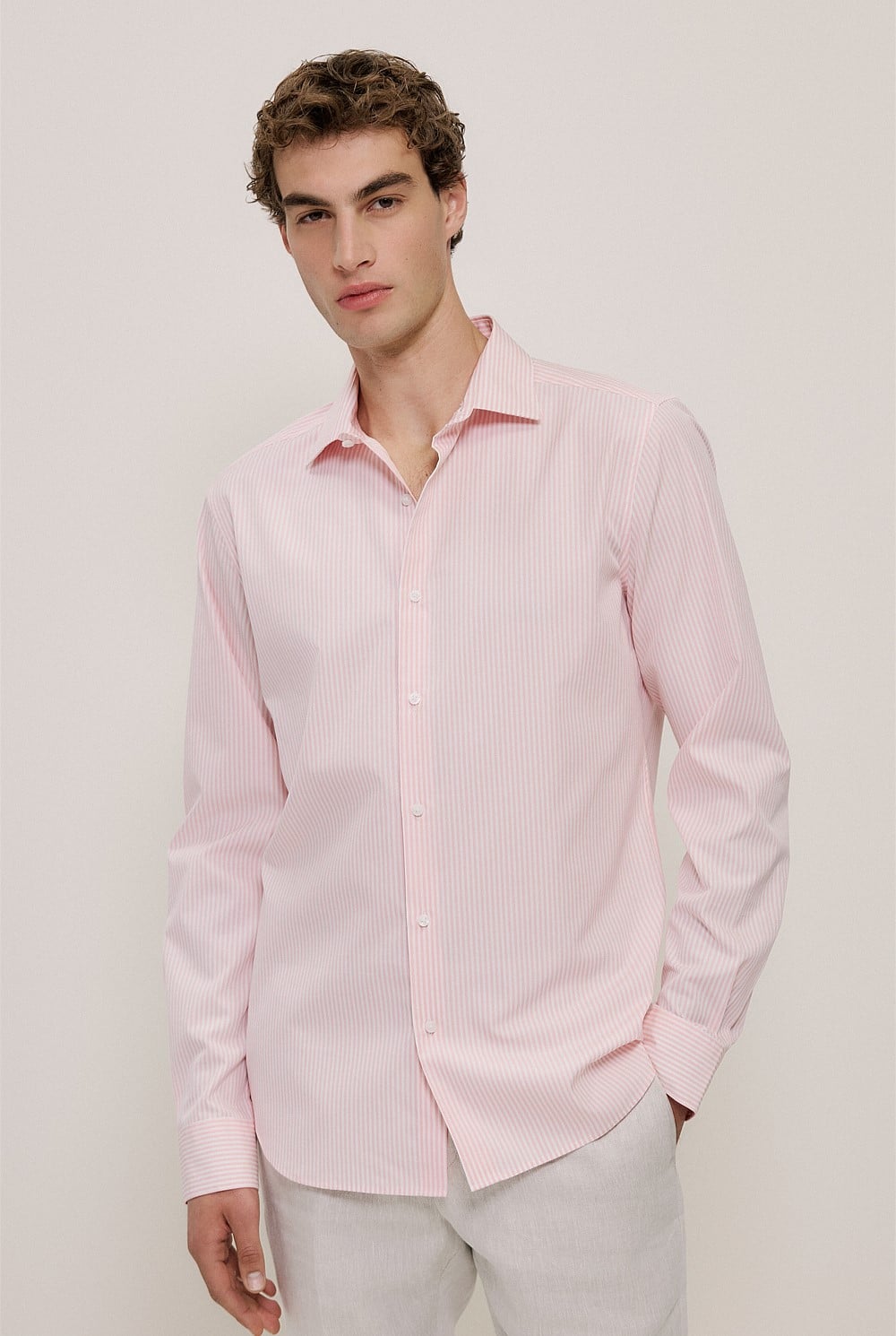 Cotton Poplin Stripe Tailored Fit Shirt