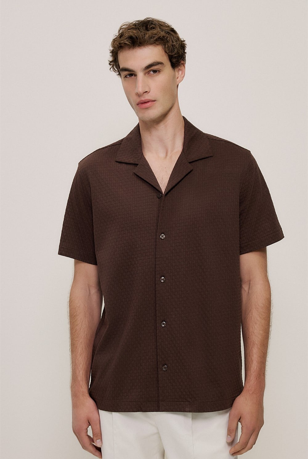 Basketweave Cotton Camp Shirt