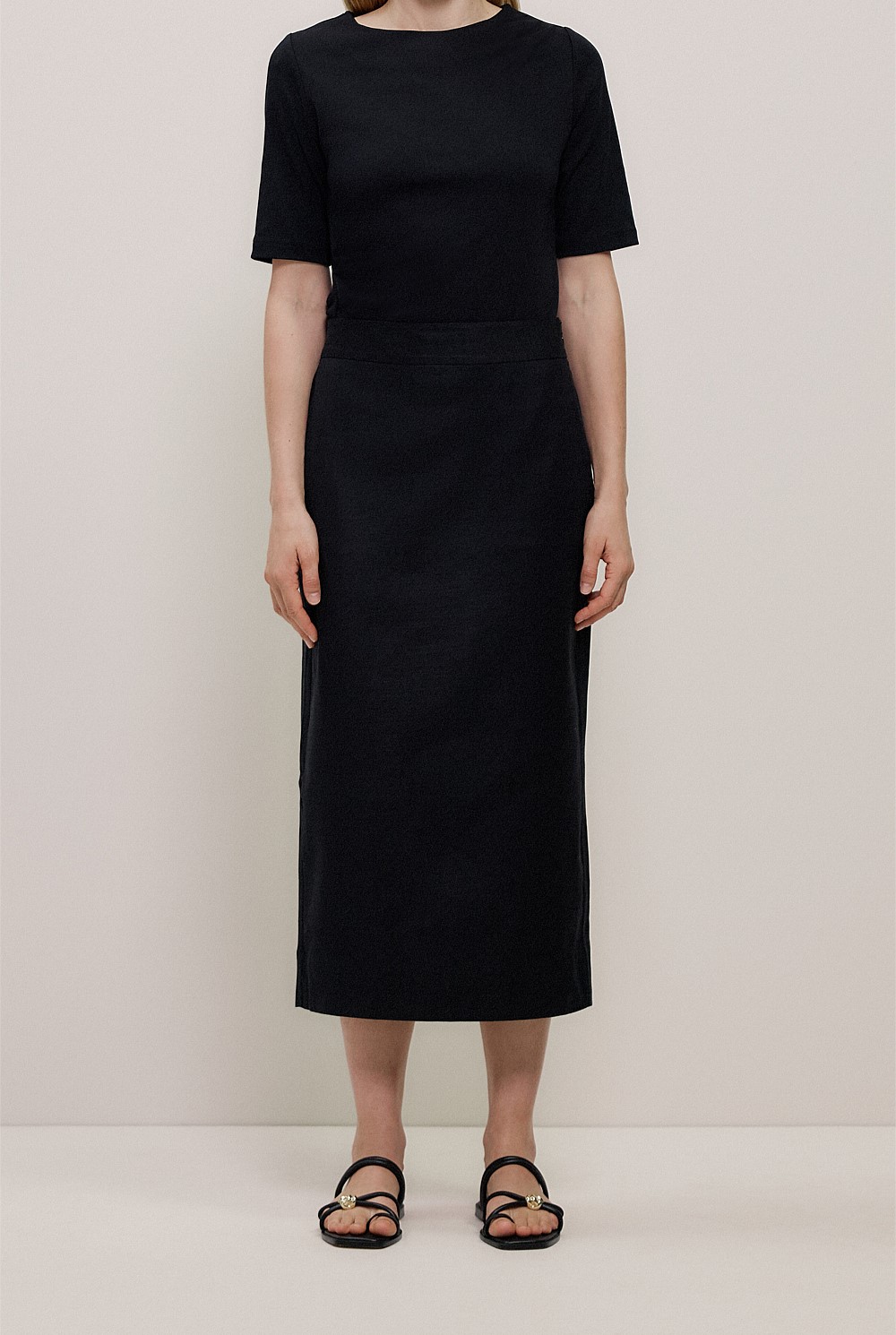 Stretch Linen Blend Pencil Skirt