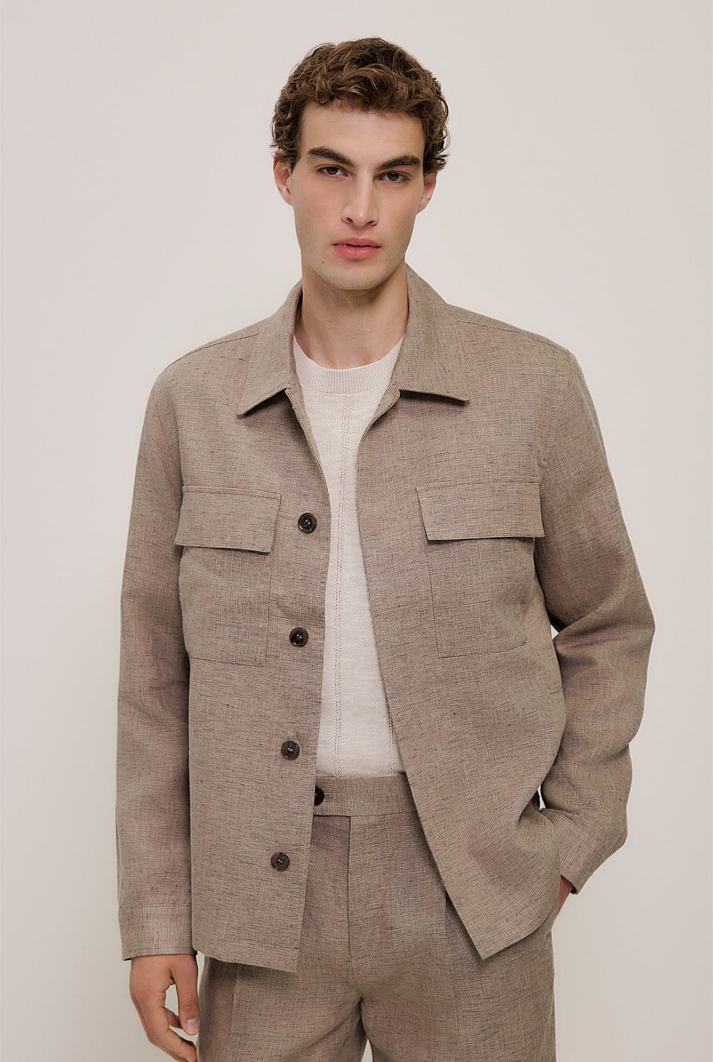 Yarn Dyed Linen Twin Pocket Jacket