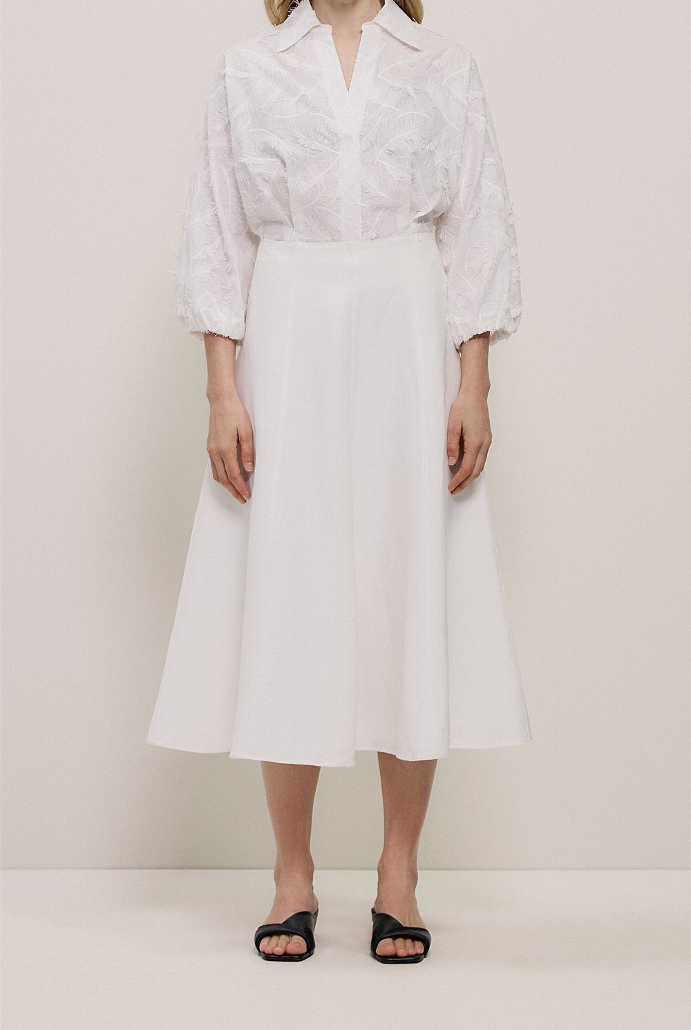 Textured Flare Midi Skirt