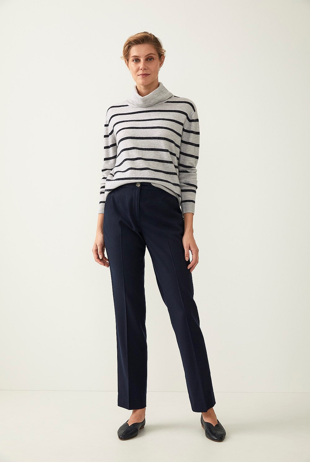 Soft Stripe Merino Blend Roll Neck