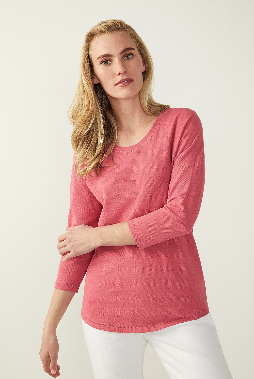 Linen Cotton Pique 3/4 T-Shirt